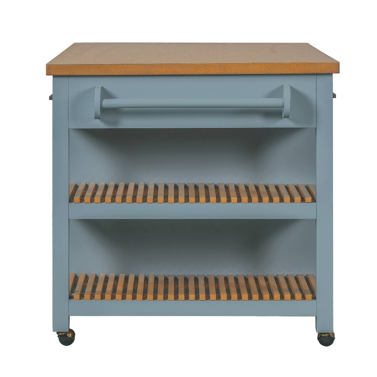 Alt View 8. Loheer - Loheer 52 inch kitchen island cart rubber wood top rolling kitchen island with storage drawers - Blue Gray.
