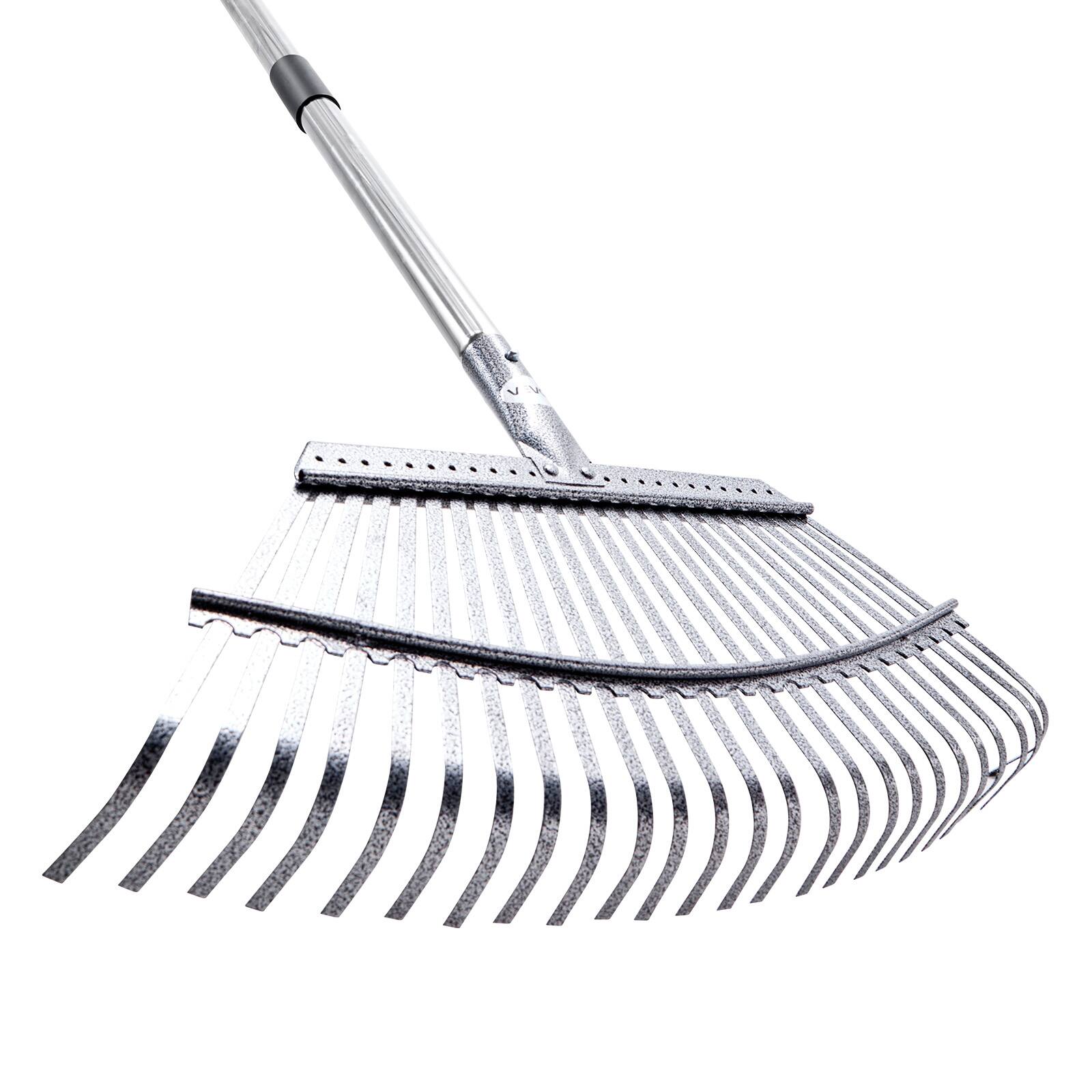 Alt View 5. VEVOR - Leaf Rake, 25 Metal Tines, Adjustable Garden Rake for Lawns with 18.3 Inch Wide Head & 36.4-72.8 Inch Long Handle - Sliver.