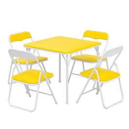 Vecelo - Kids Folding Table and Chairs Set of 5- Toddler Activity Center , Play & Learning, Indoor Outdoor Use - Yellow