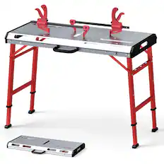 Front. Costway - Costway Welding Table 42" x 21" with Adjustable Height 2 Bar Clamps and Carrying Handle - Silver.
