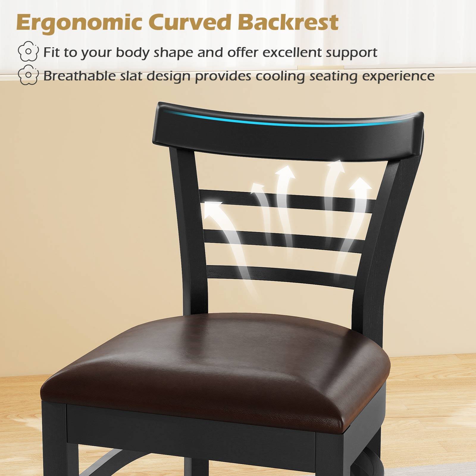 Ergonomic Curved Backrest

- Fit to your body shape and offer excellent support
- Breathable slat design provides cooling seating experience