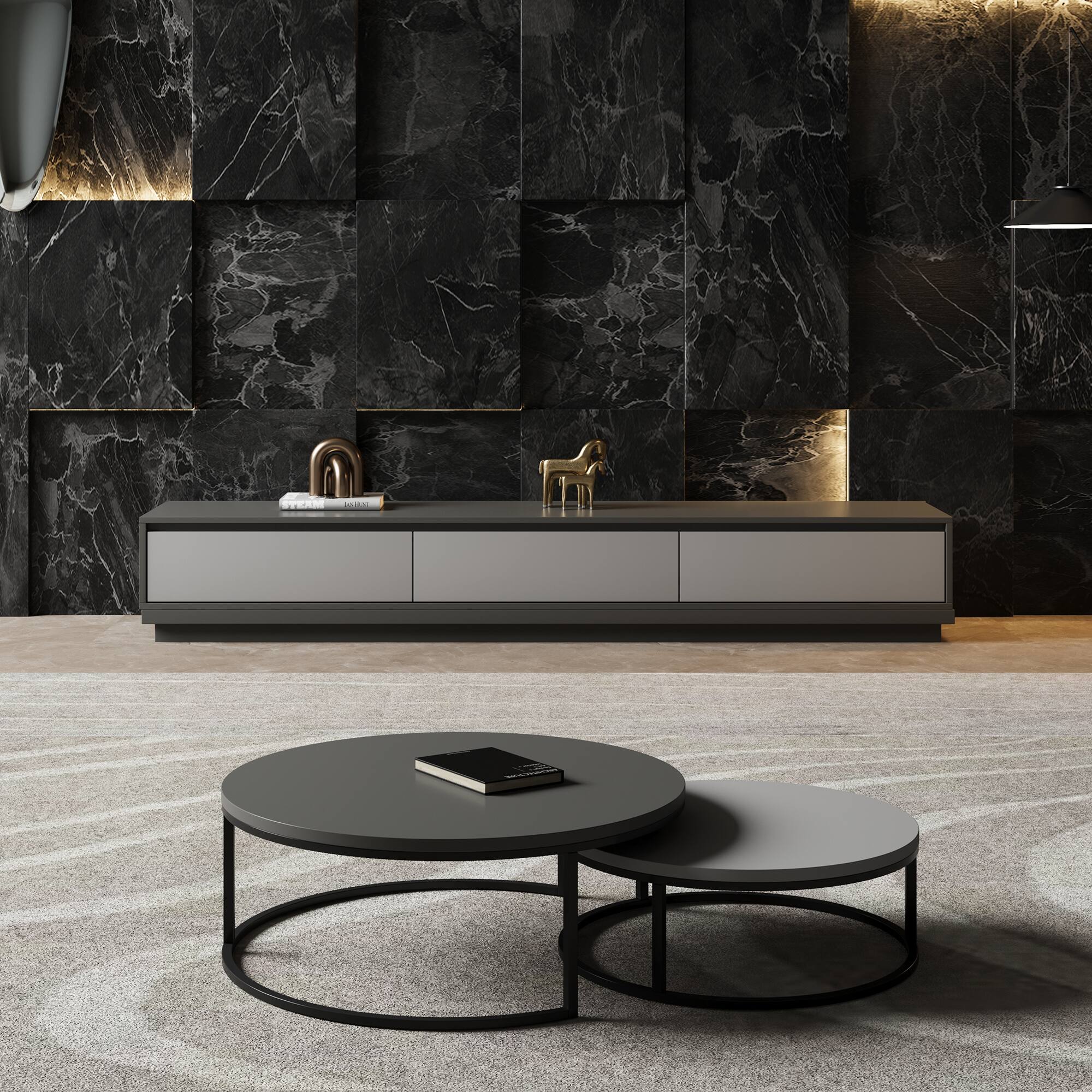 Left. luck idea - 78.7" Stretchable TV stand,tv console With Three Storage Drawers , Suitable for TVs up to 100 inches. - Gray.