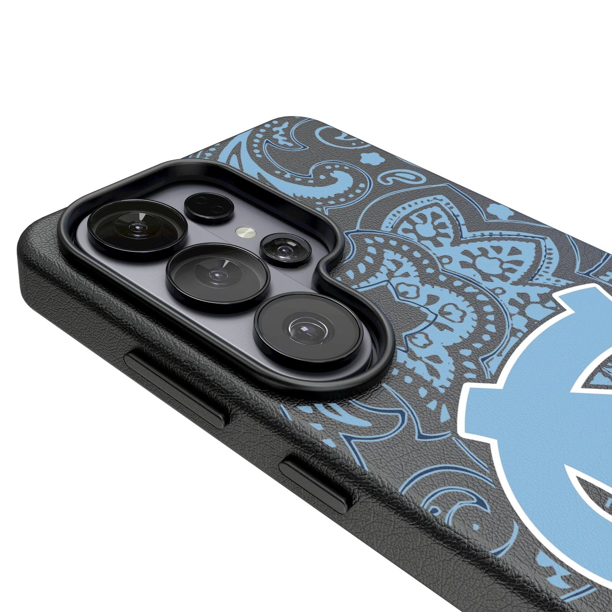 Alt View 2. Keyscaper - North Carolina Tar Heels Paisley Galaxy Magnetic Bump Case - S25 Ultra - Black.