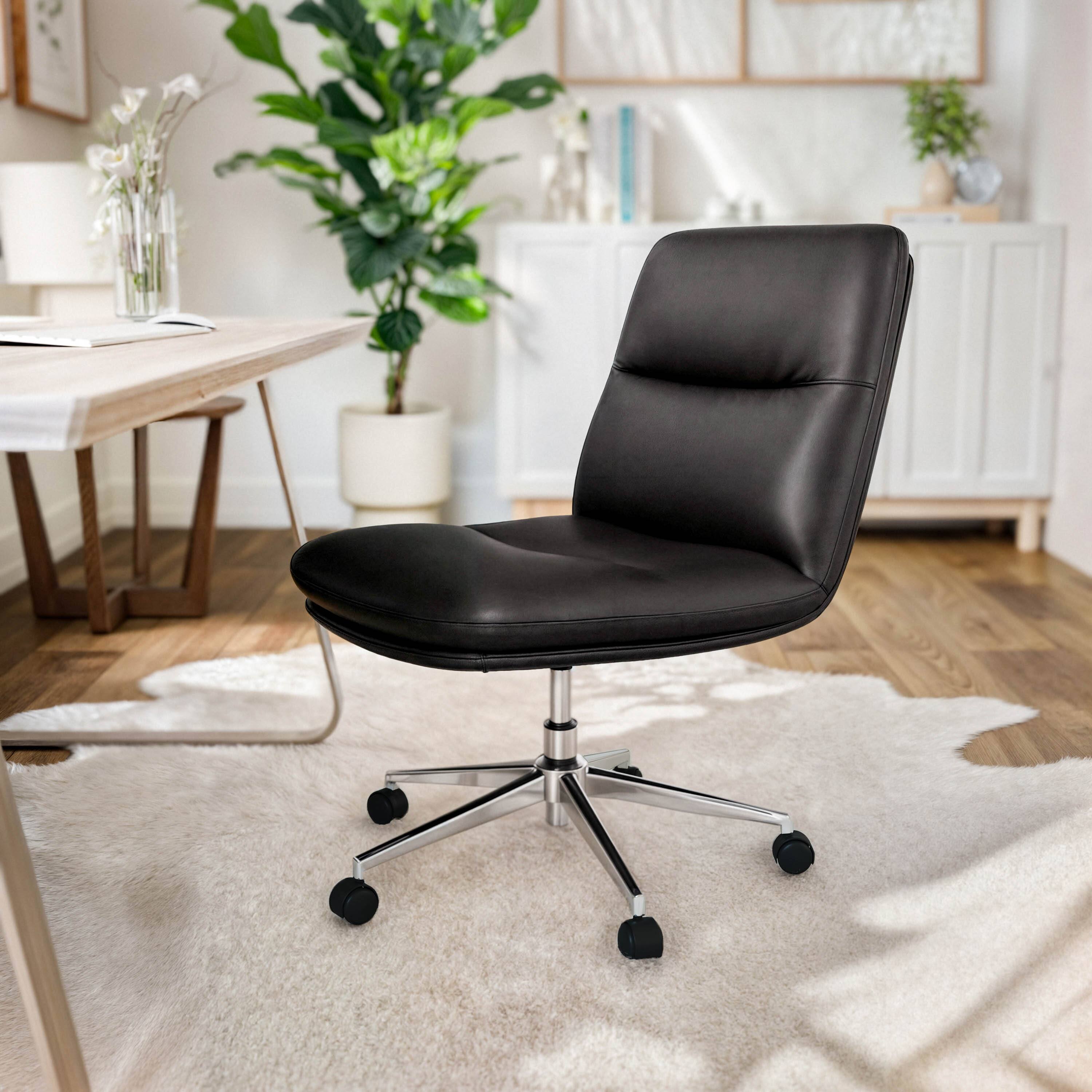 Alt View 1. Flash Furniture - Chloe Commercial Mid-Back Black Padded LeatherSoft Armless Task Office Chair with Wheels, Adjustable Height, Swivel Func - Black.