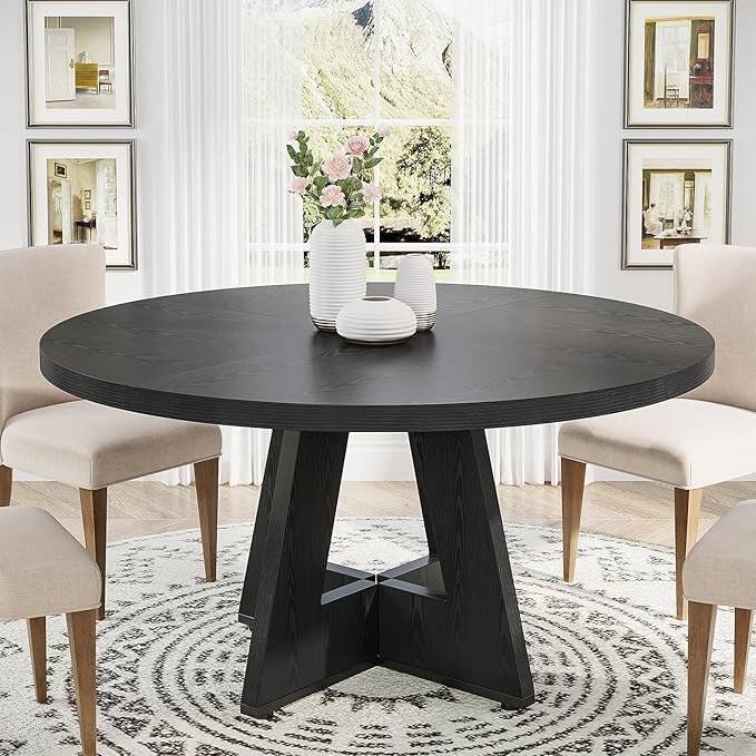 Angle. SlickBlue - Contemporary Round Kitchen Table with Wood Finish for Dining Area - Black.