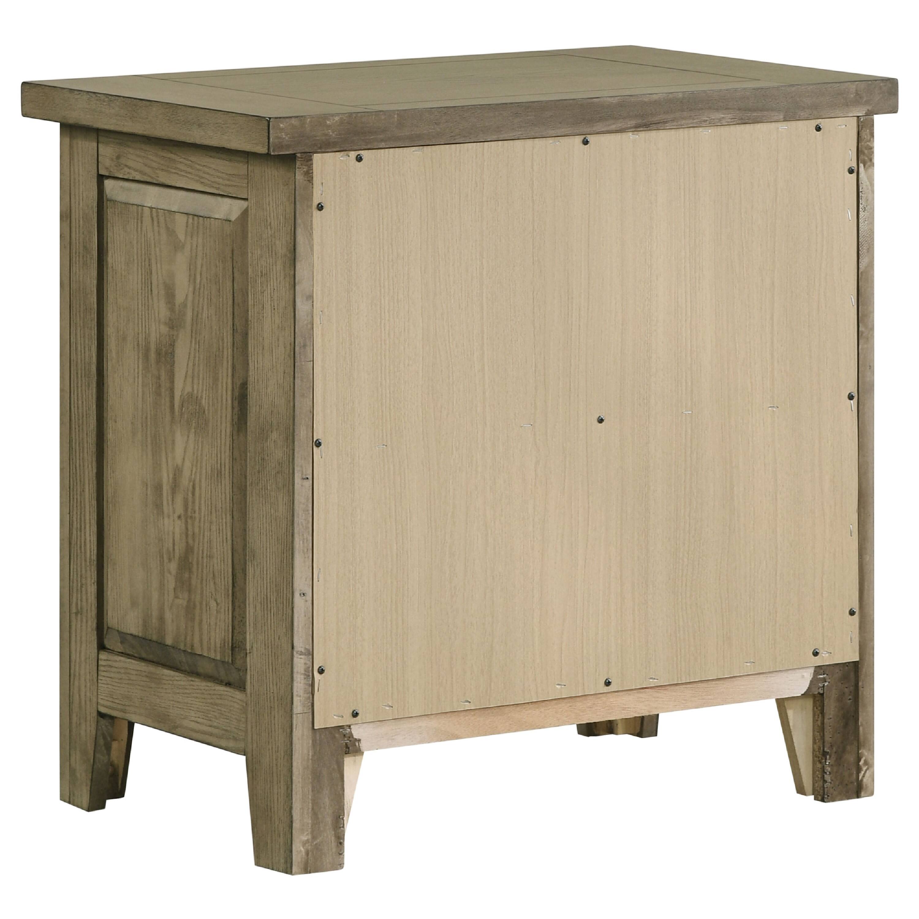 Alt View 2. Manhattan Lane - Hazel Nightstand, 2 Drawers, Antique Nickel Knobs, Wood 25 Inch - Vineyard Oak Brown.