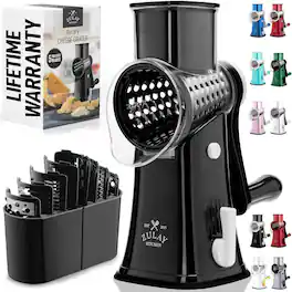 Zulay Kitchen - Rotary Cheese Grater 5 Blade Cheese Shredder with Reinforced Suction & 5 Interchangeable Drums