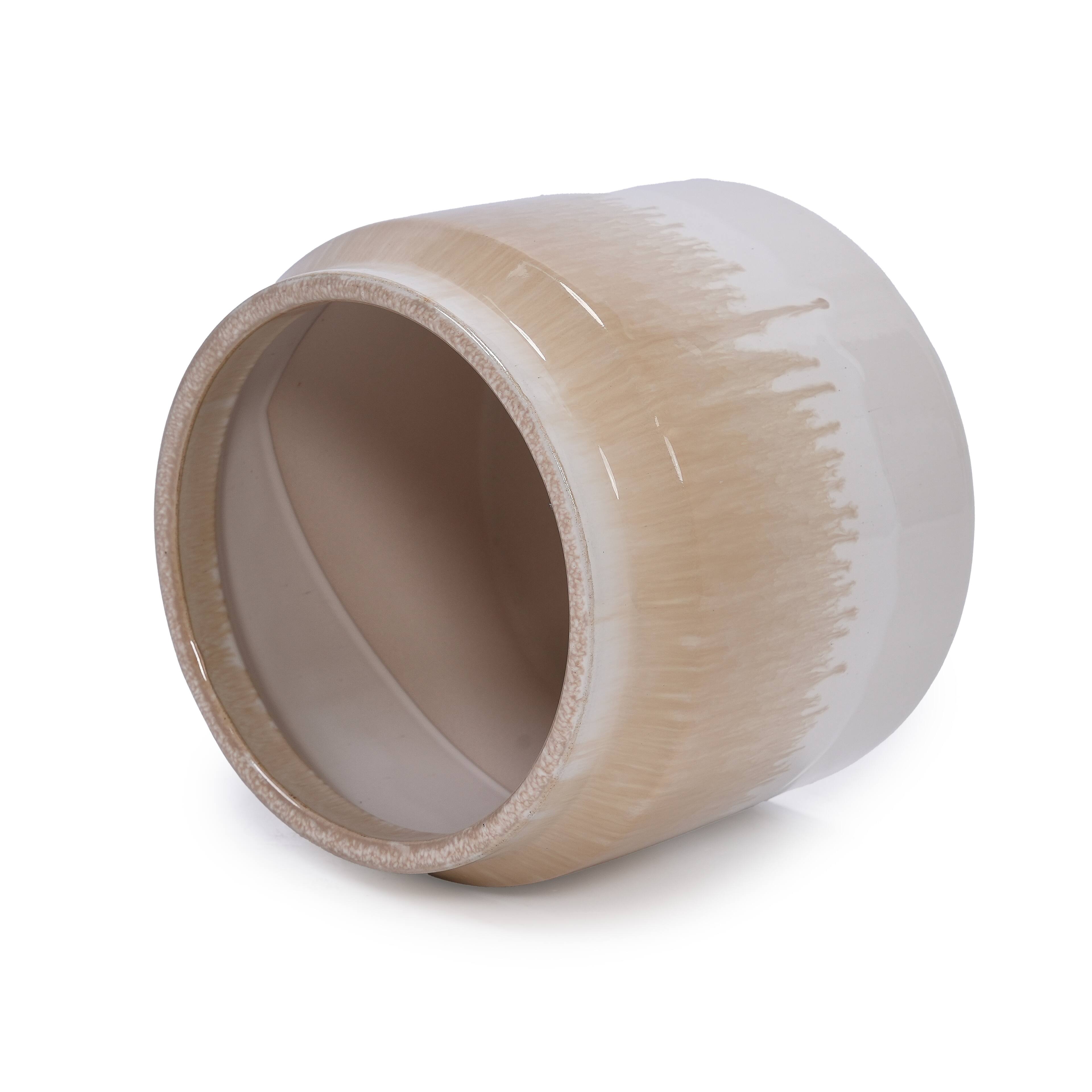 Alt View 6. Loheer - Loheer Ceramic Planter Set, Handmade Beige Drip Glaze Plant Pots Set of 2, 6 in and 8 in Indoor Outdoor Clay Planters.