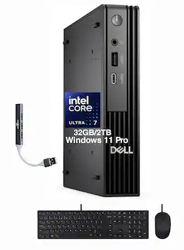 Dell - Upgraded - Pro Micro Desktop (Ultra 7 265T vPro, 32GB, 2TB SSD, Intel Graphics, WiFi 6E, Bluetooth 5.4, RJ-45,Win 11 Pro) w/USB Hub