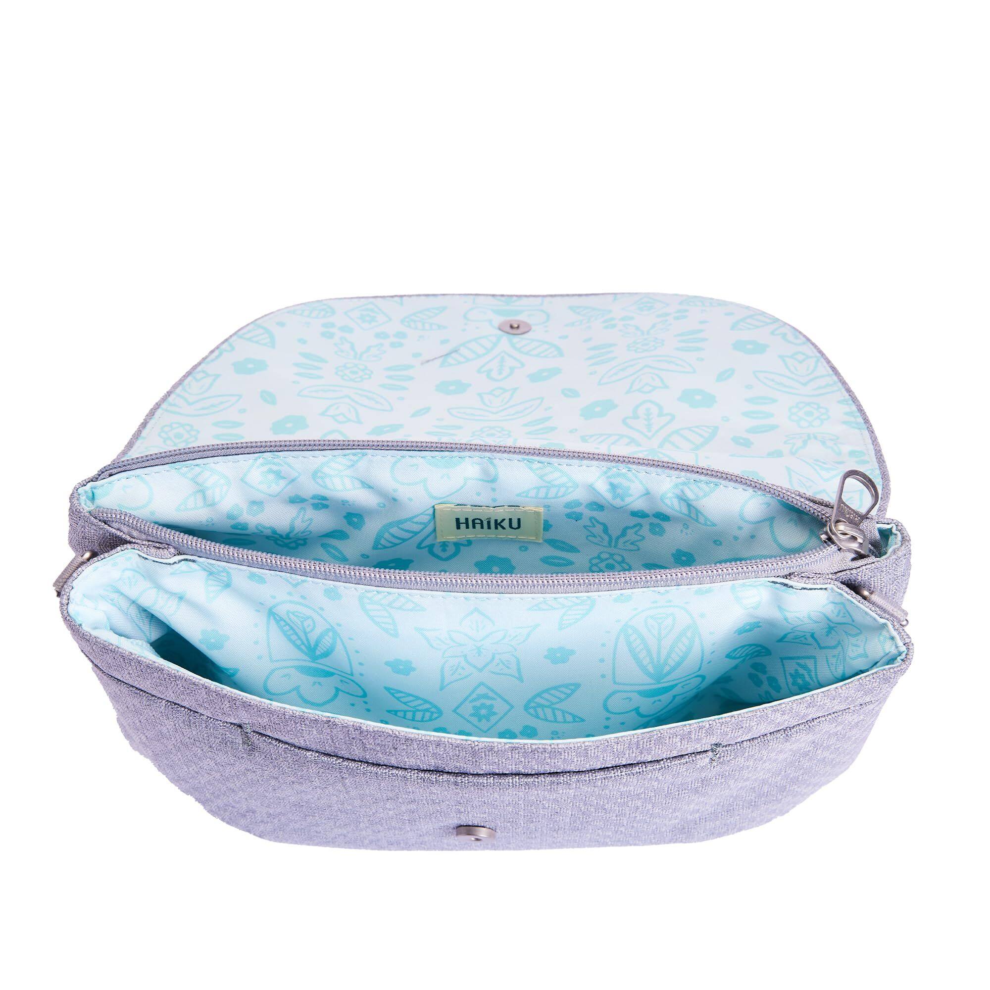 Back. Haiku - Haiku Bliss RFID Blocking Crossbody Saddle Bag - Stone Gray.