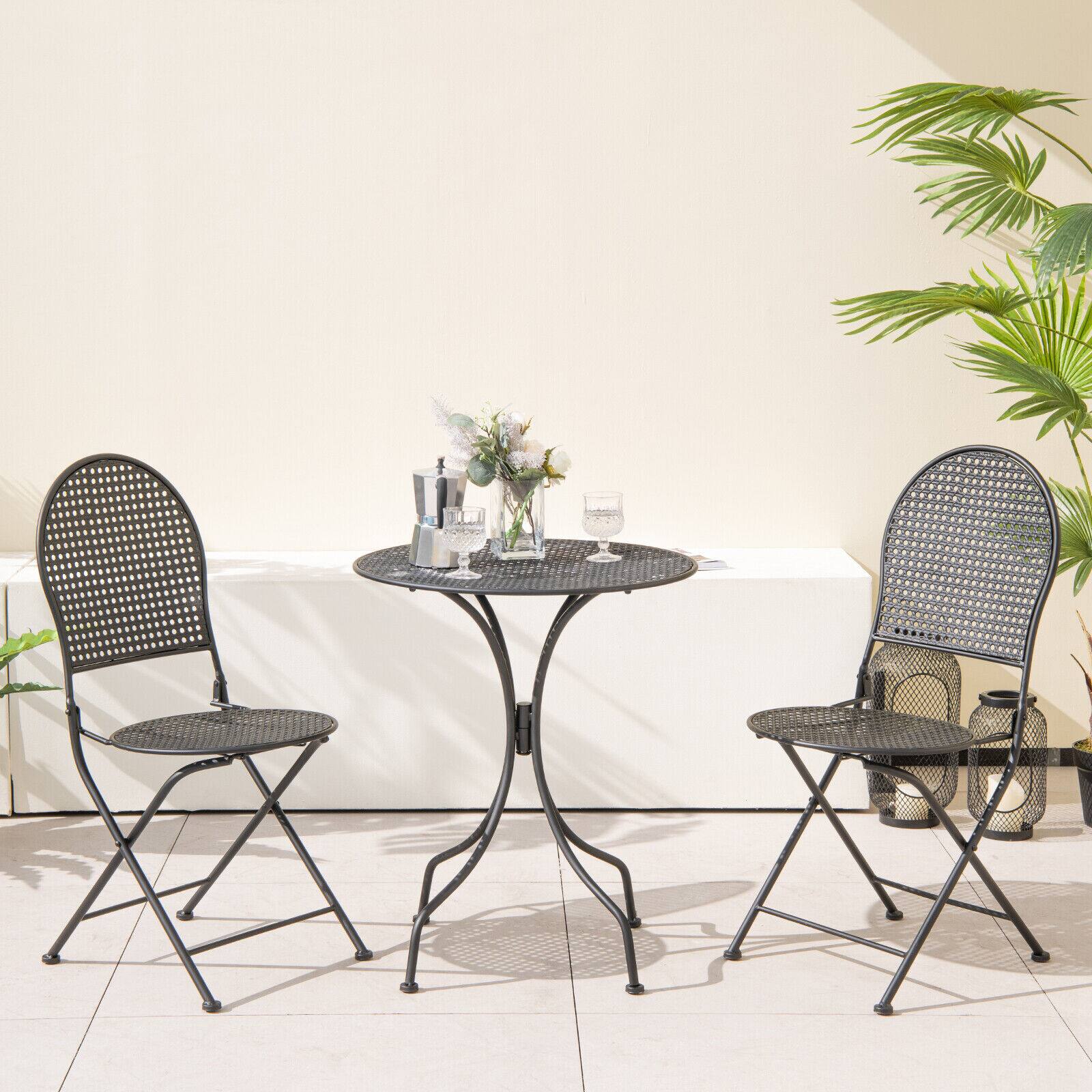 Alt View 2. SlickBlue - Outdoor Bistro Set, 3 Pieces Metal Round Table with 2 Folding Chairs - Black.