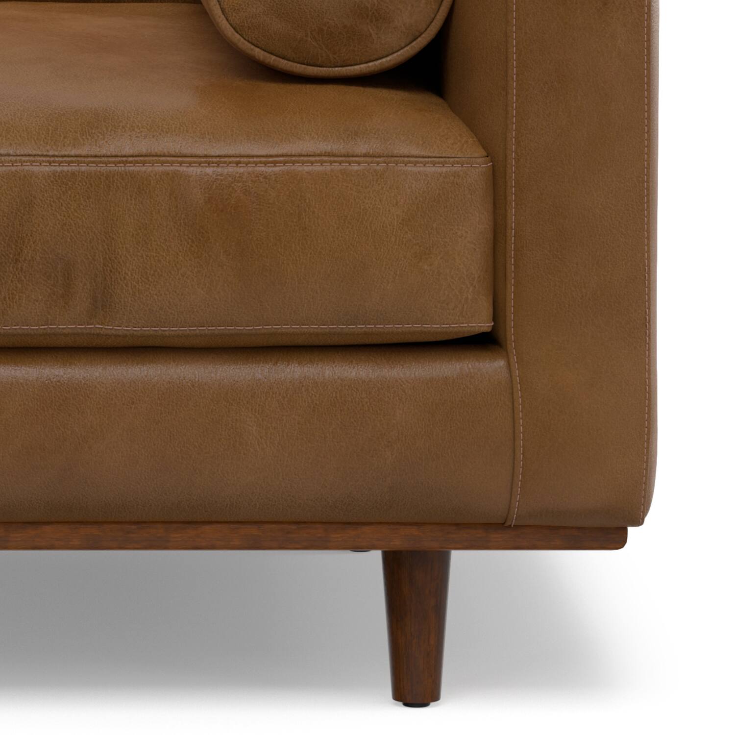 Alt View 1. Simpli Home - Morrison 42 inch Wide Mid-Century Modern Arm Chair in Caramel Brown Genuine Leather - Caramel Brown.
