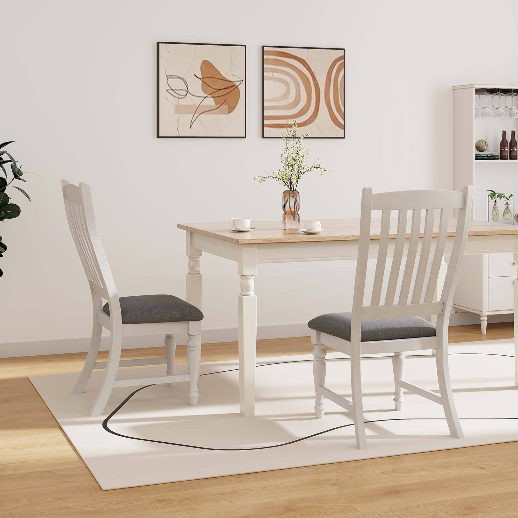 Alt View 3. Costway - Costway Set of 2 Dining Chairs with Solid Wood Legs & Padded Seat Kitchen Side Chair - White,Grey.