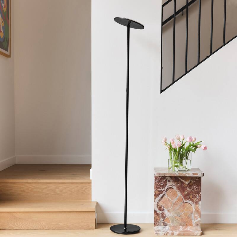 Alt View 4. Brightech - Sky Flux LED Modern Industrial Torchère Dimmable Super Bright Floor Lamp with Built-in Adjustable Head Tilt - Classic Matte Black.