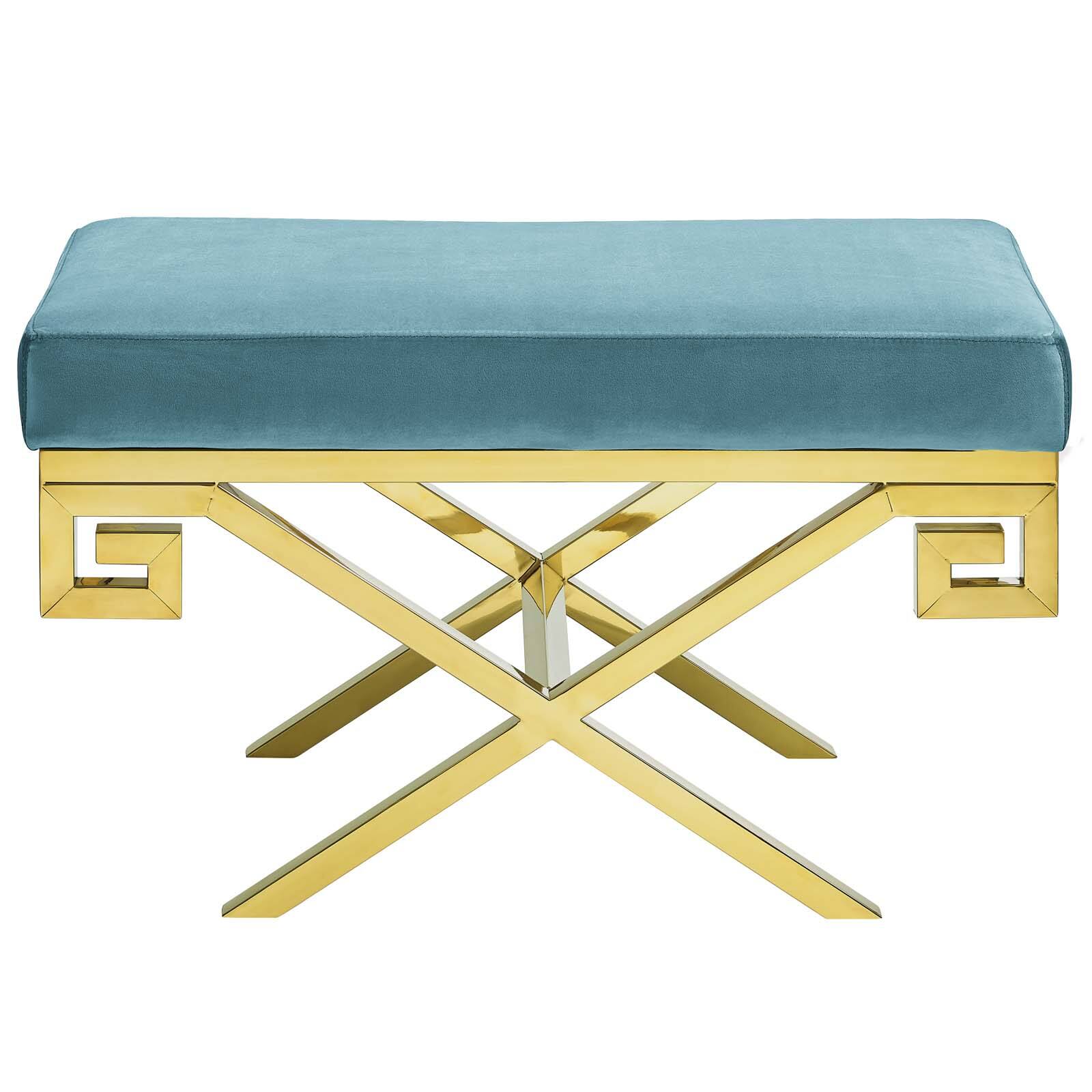 Alt View 1. Modway - Rove Velvet Performance Velvet Bench by Modway - Sea Blue.