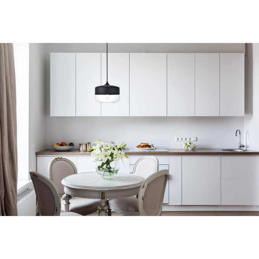 Angle. Living District - Ashwell 1 Light Black Pendant With Clear Glass - Black And Clear.
