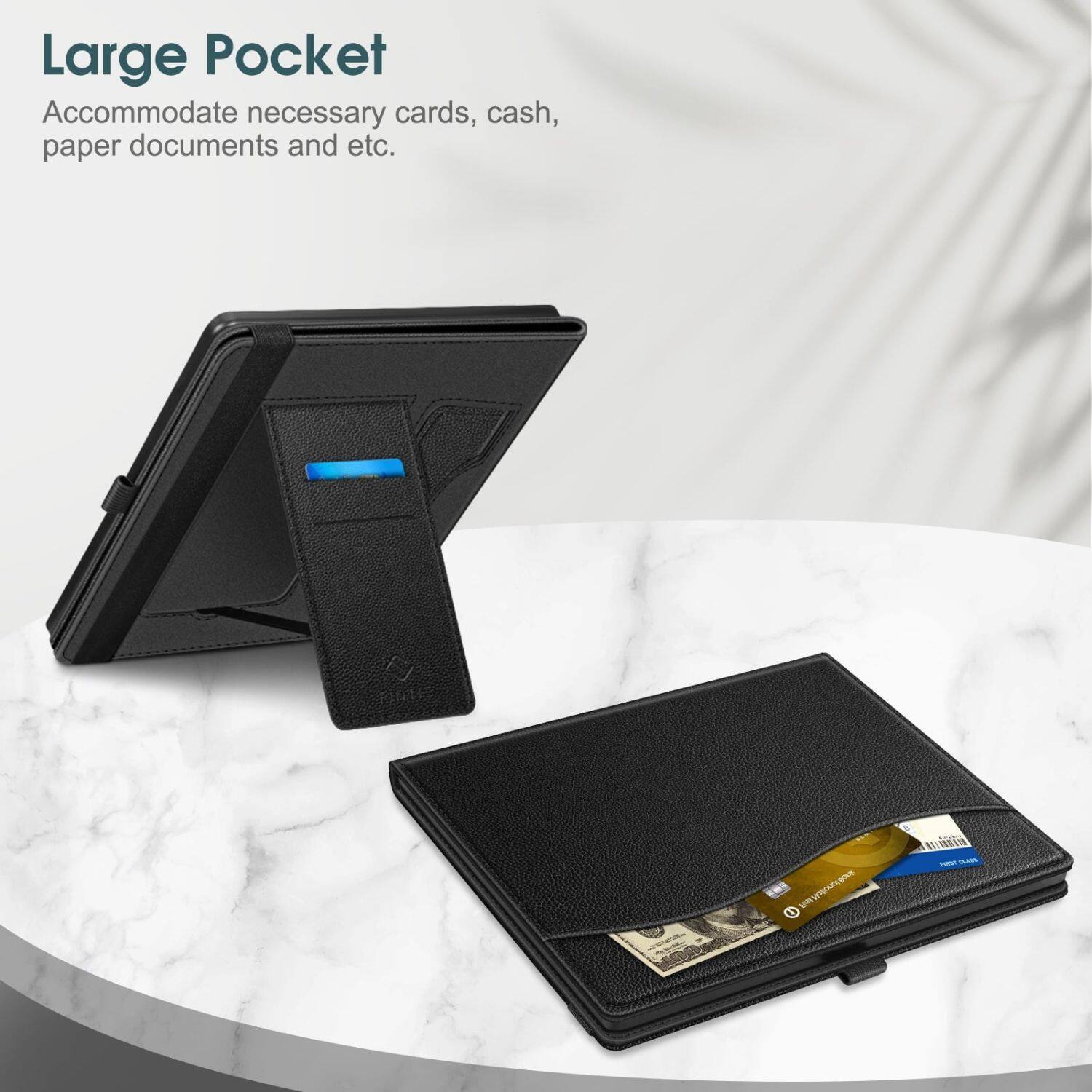 Large Pocket  
Accommodate necessary cards, cash, paper documents and etc.