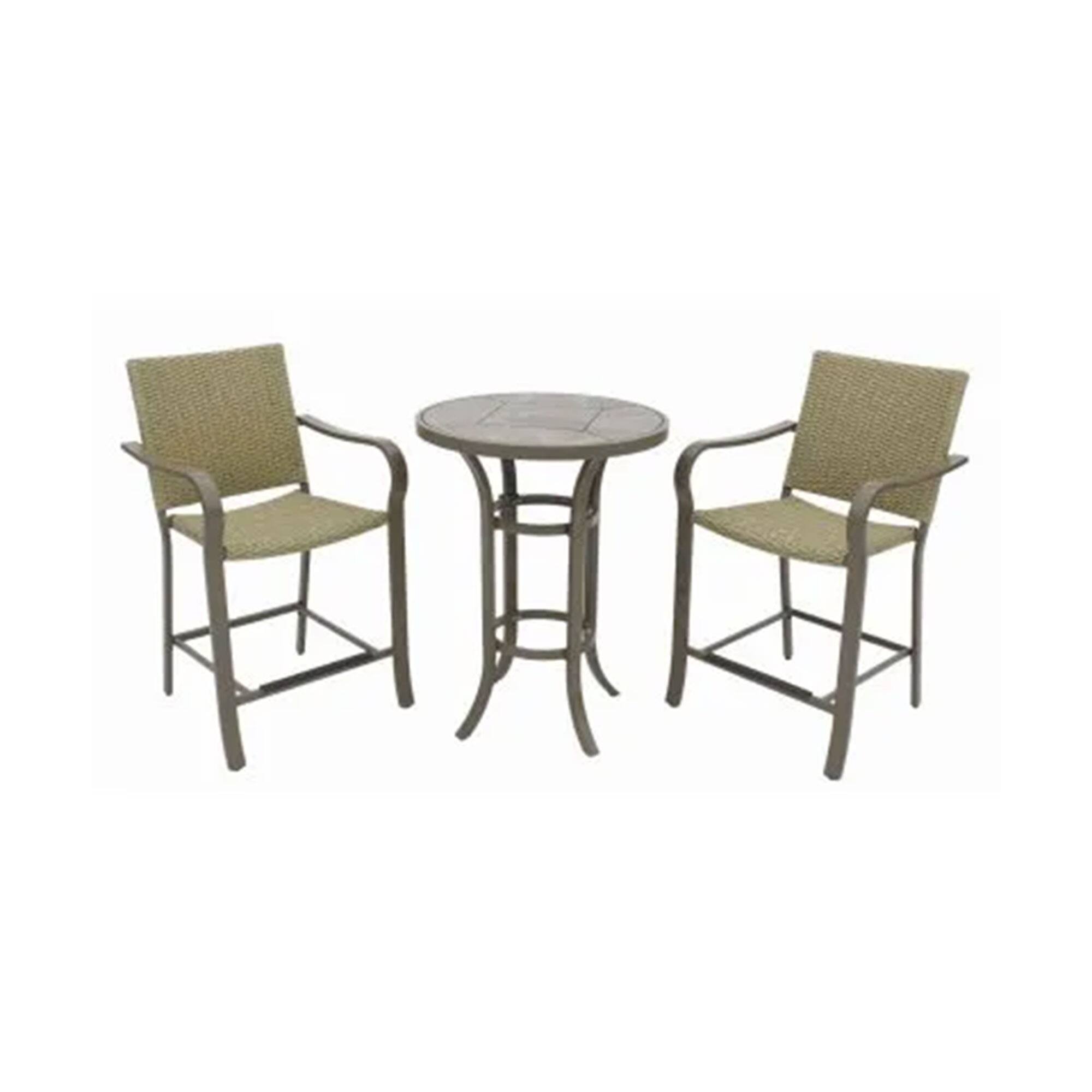 Front. Four Seasons Courtyard - Four Seasons Courtyard Amalfi 3 Piece Balcony Height Outdoor Dining Set, Beige - Beige.