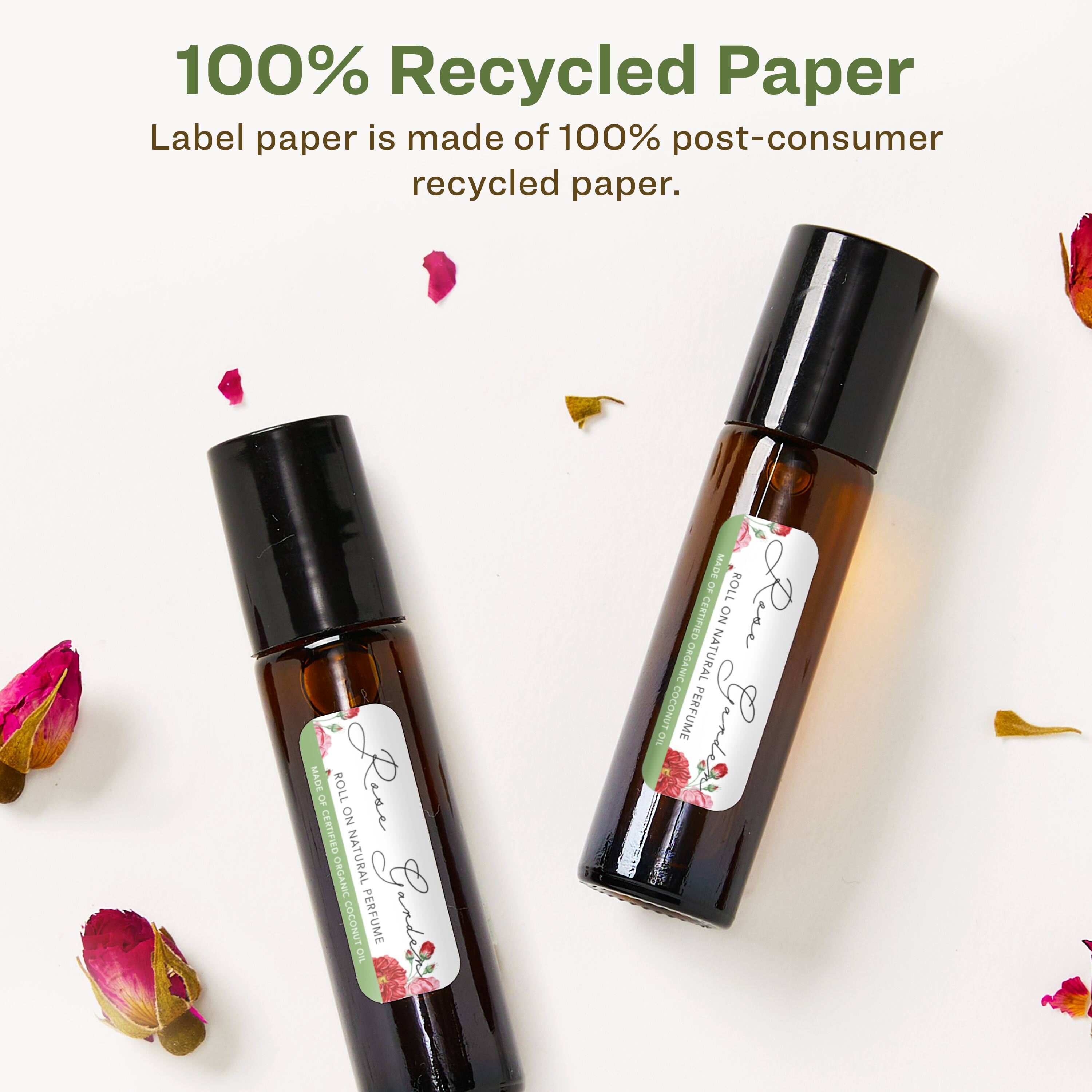 100% Recycled Paper  
Label paper is made of 100% post-consumer recycled paper.  

JOYA OF CENTIFIED ROLL  
Rene  
NO ORGANIC NATURAL O2 COCONUT PERFUME  
MADE OF ROLL E2 NO ORDA NATURAL COCONUT PERFUME  

Go i Gand