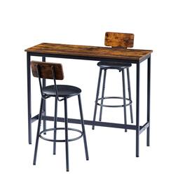 Ecooso - Bar Table Set with 2 Bar stools PU Soft seat with backrest, 43.31'' L x 15.75'' W x 35.43'' H - Rustic Brown
