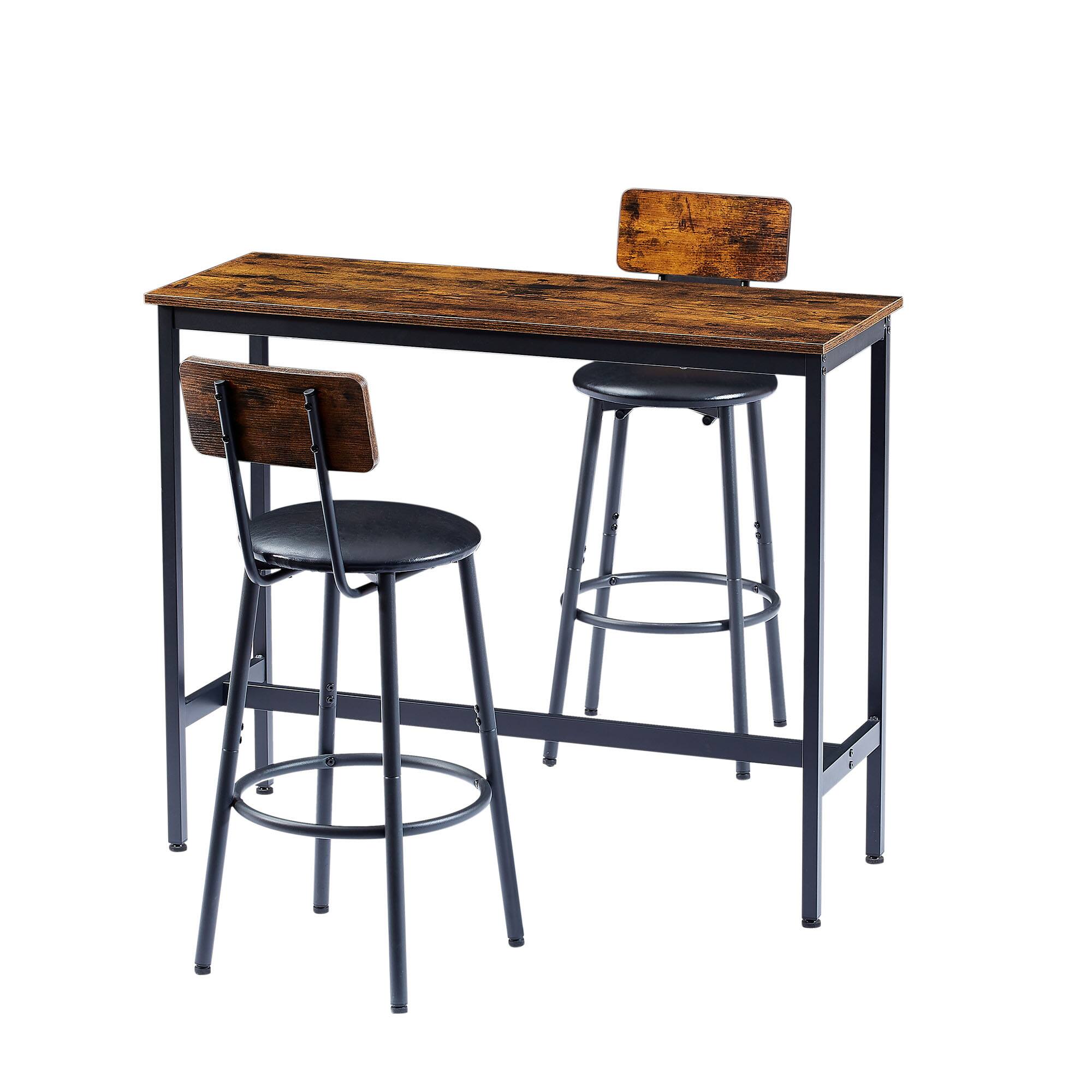 Front. Ecooso - Bar Table Set with 2 Bar stools PU Soft seat with backrest, 43.31'' L x 15.75'' W x 35.43'' H. - Rustic Brown.