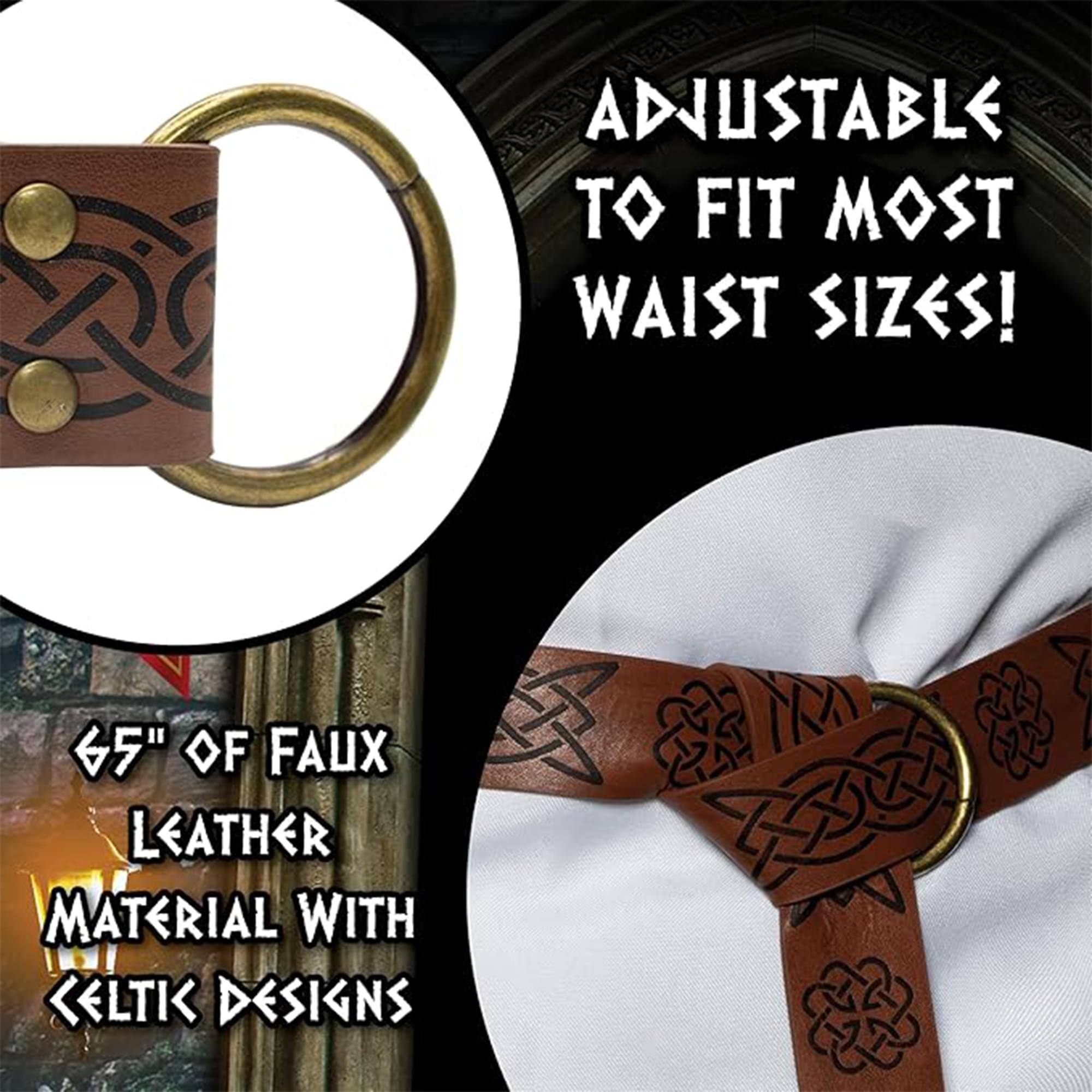ADJUSTABLE TO FIT MOST WAIST SIZES!  
5" OF FAUX LEATHER MATERIAL WITH CELTIC DESIGNS