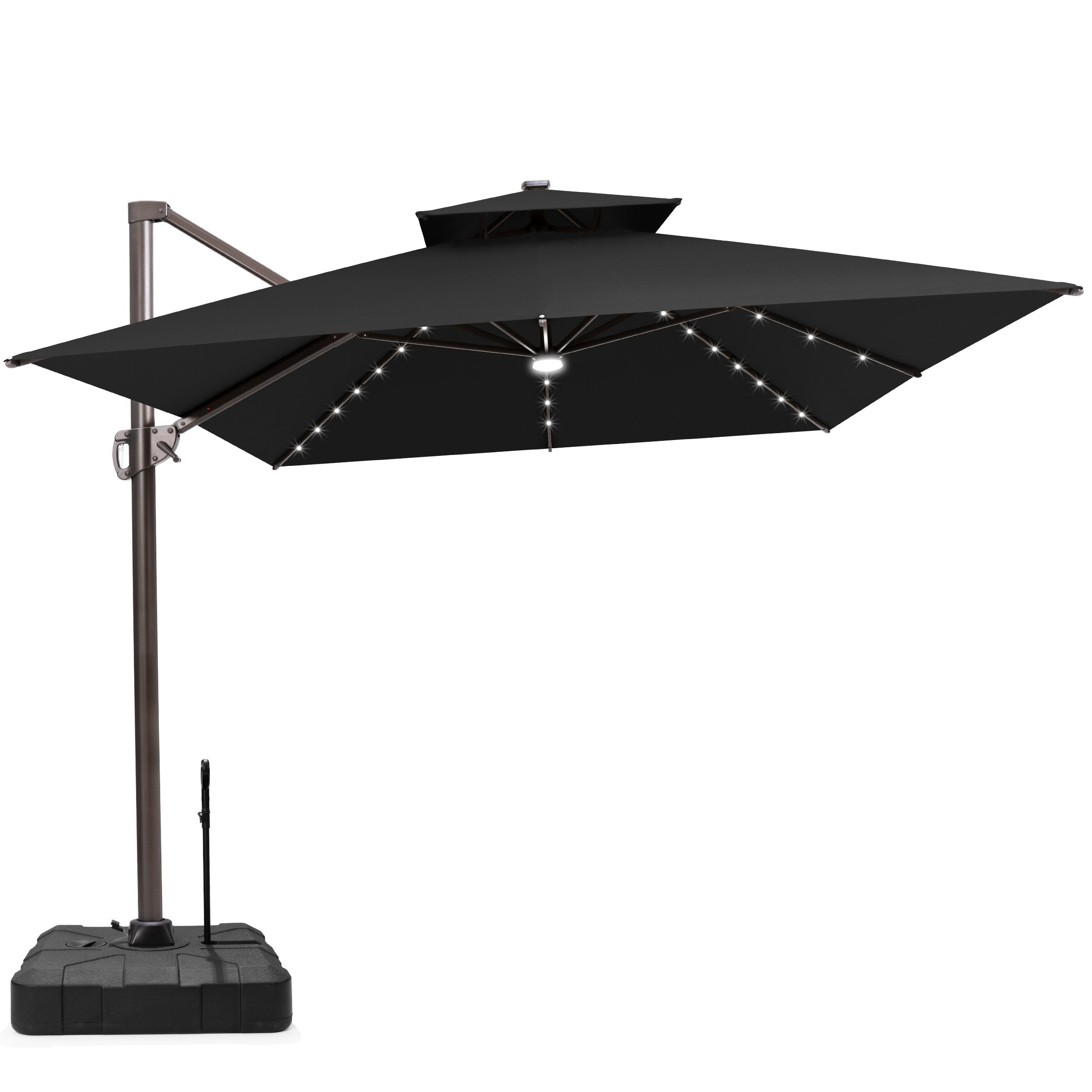 Crestlive Products - 11x11ft Aluminum Cantilever Patio Umbrella with Lights with Base - Black
