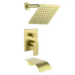 Boyel Living - Single Handle 1 Spray Tub and Shower Faucet with 8 Inch Square Fixed Shower Valve Included - Brushed Gold