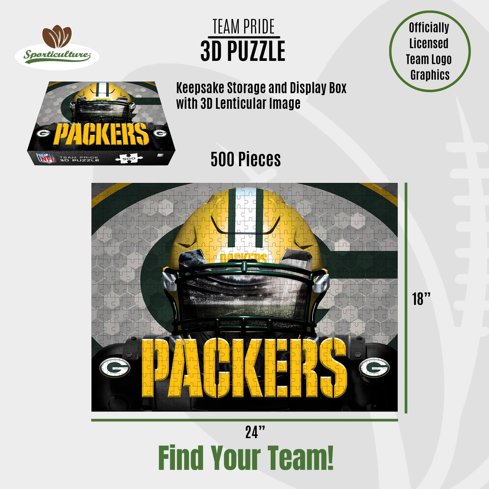 TEAM PRIDE Sporticulture; 3D PUZZLE Keepsake Storage and Display Box with 3D Lenticular Image PACKERS Tedd dade NFL con 500 Pieces O PIRIO Officially Licensed Team Logo Graphics DCKER 18" G PACKERS G 24" Find Your Team!