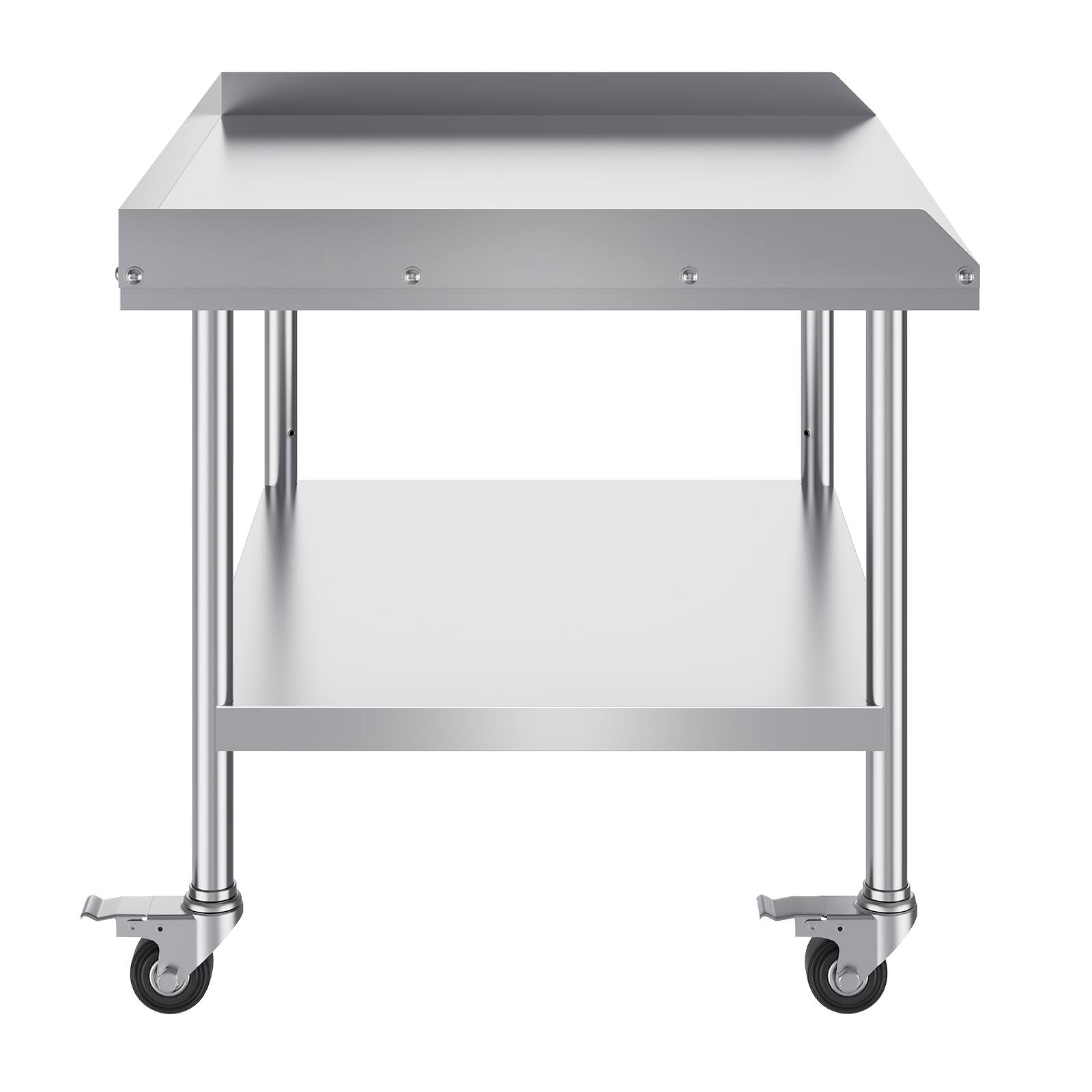 Alt View 5. VEVOR - Stainless Steel Work Table, 30 x 36 x 30 Inch Commercial Food Prep Worktable with 4 Wheels, Casters, 3-Sided Backsplash - Silver.