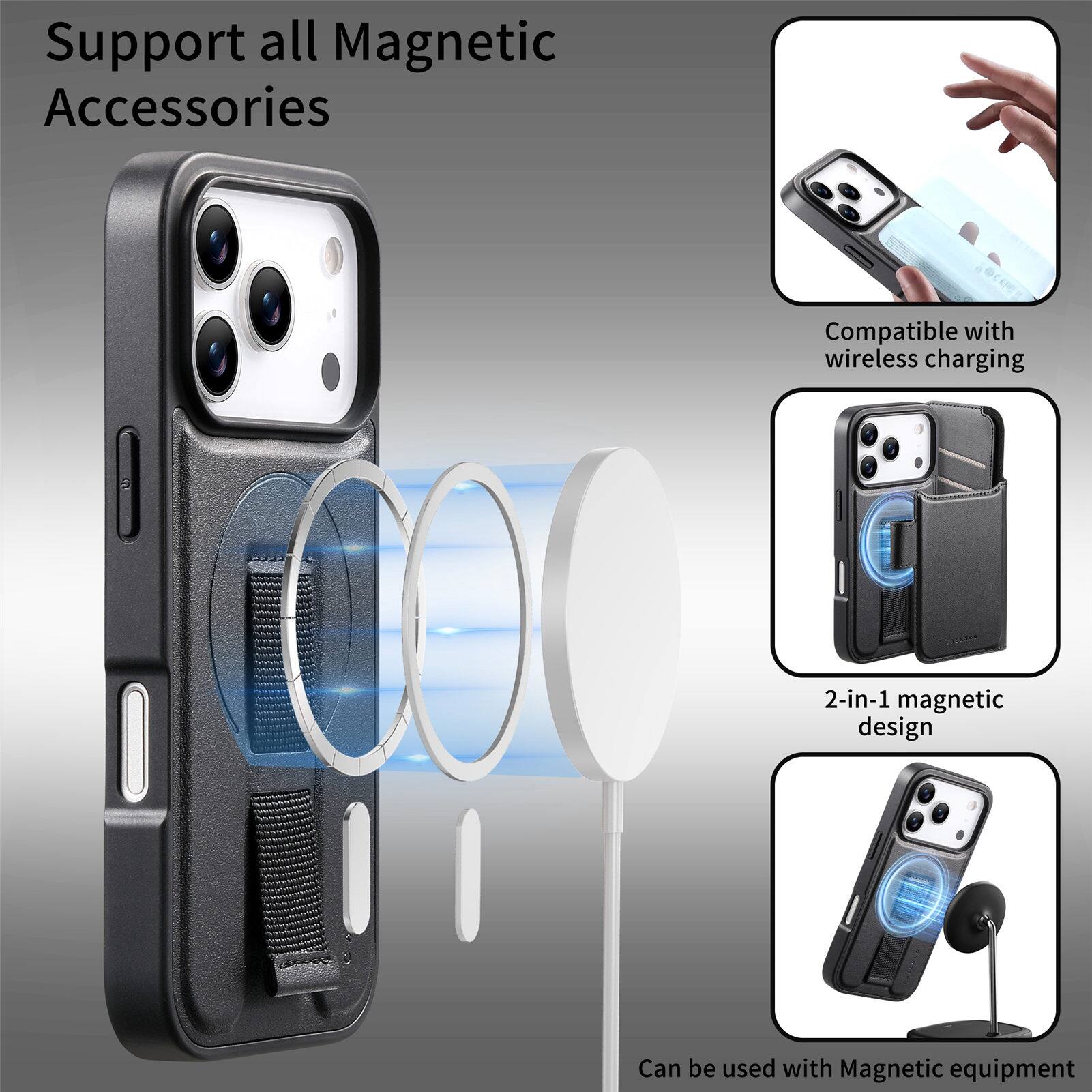Support all Magnetic Accessories  
Compatible with wireless charging  
2-in-1 magnetic design  
Can be used with Magnetic equipment