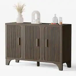 Sugift - 47 Inch Fluted Buffet Cabinet Sideboard with 3 Doors and 4 Storage Compartments - Walnut Brown