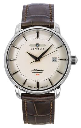 Zeppelin - Atlantic Leather Strap Full Luminous Dial Automatic 84605 Men's Watch - Beige