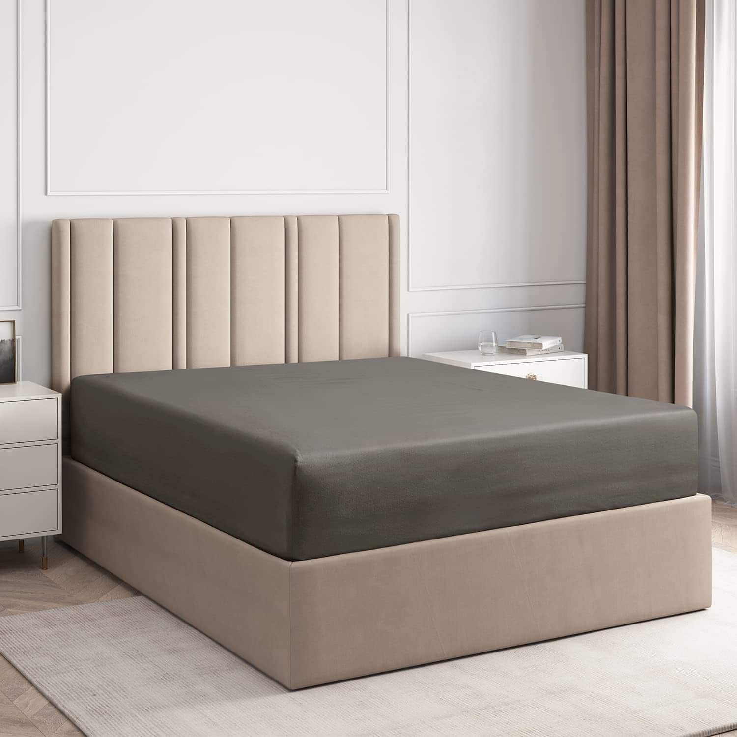 CGK Linens - 100% Cotton Sateen 400 TC Fitted Sheet Only - Deep Pocket for 8"-16" Mattresses - King - Dark Gray