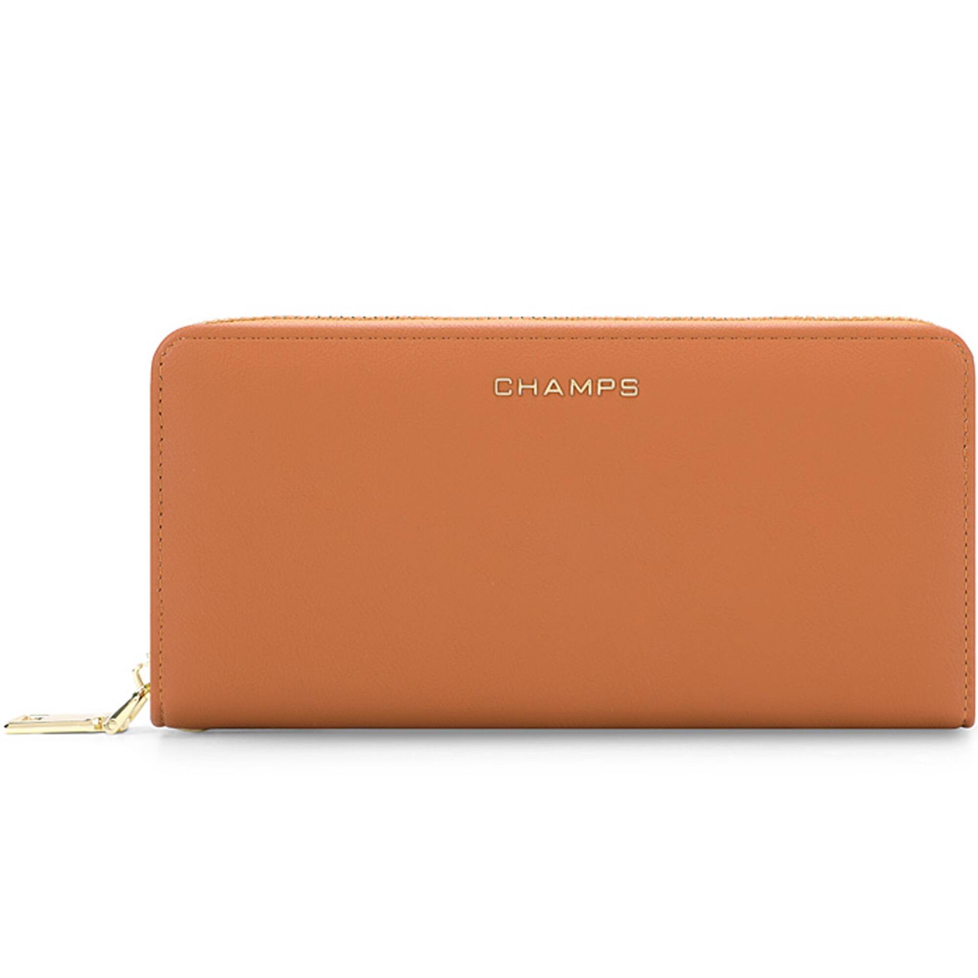 Front. Champs - Iconic Collection Zip-Around Wallet - Tan.