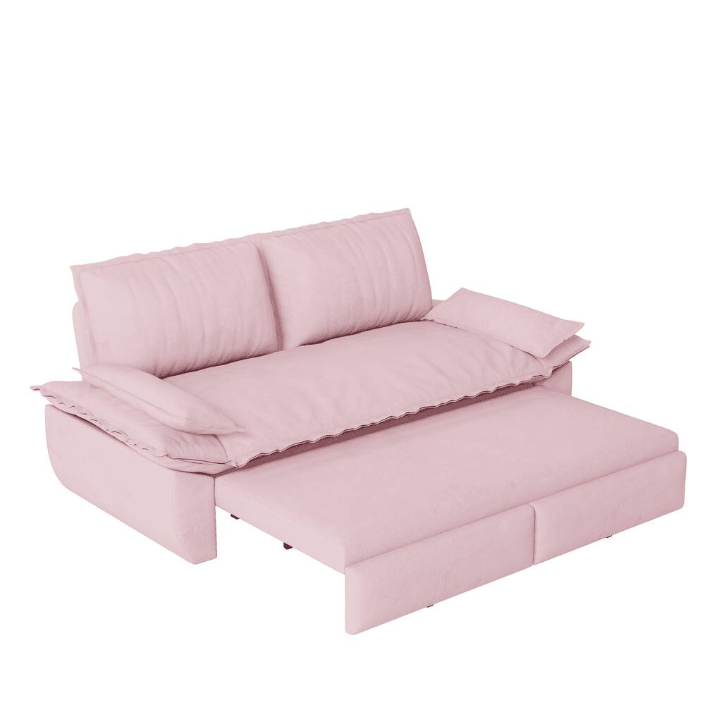 Alt View 10. Kadyn - 73.2" Queen Pull Out Sofa Bed, 3-in-1 Convertible Sleeper Sofa, Velvet Loveseat Bed - Pink.