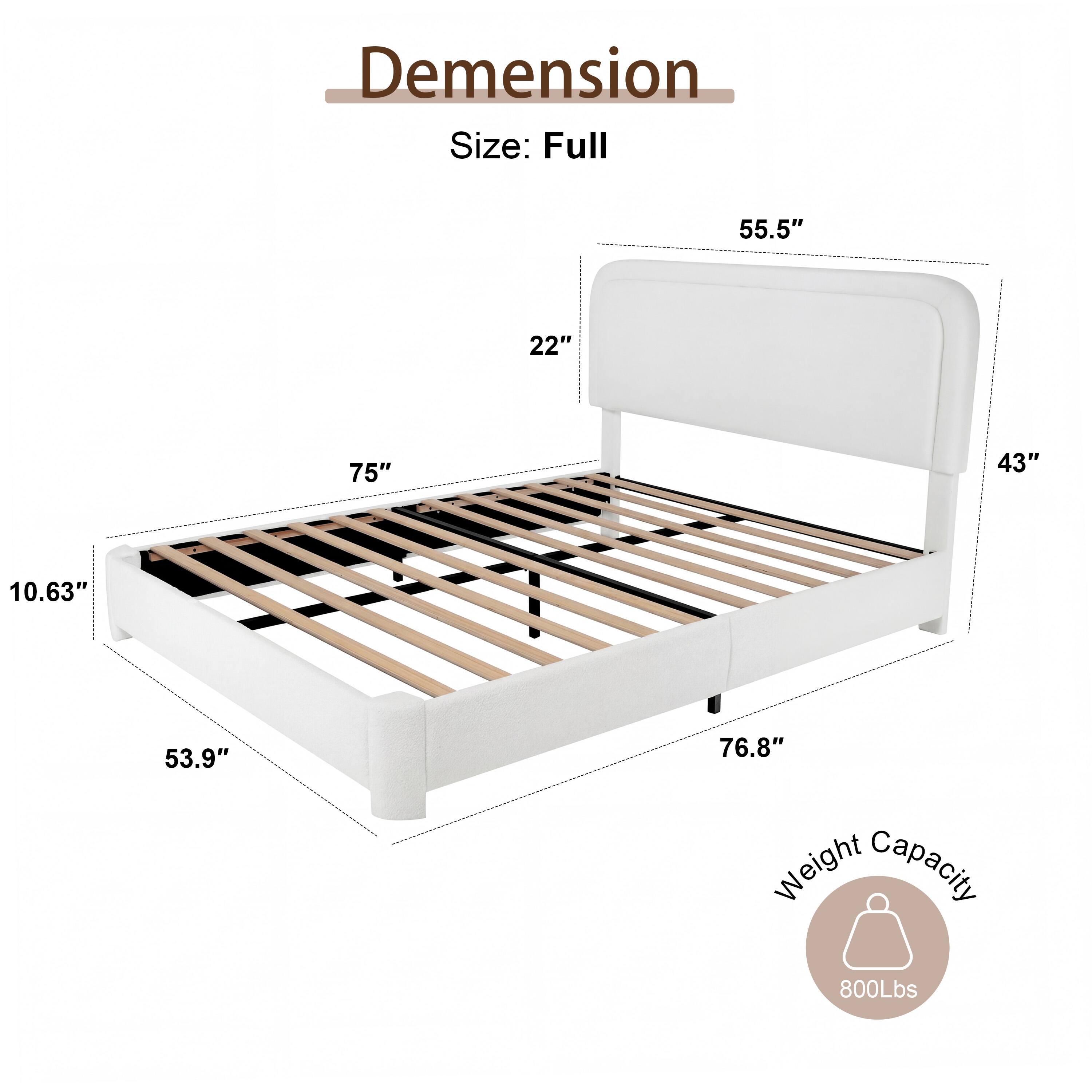 Dimension  
Size: Full  
55.5"  
22"  
75"  
43"  
10.63"  
53.9"  
76.8"  
Weight Capacity: 800Lbs