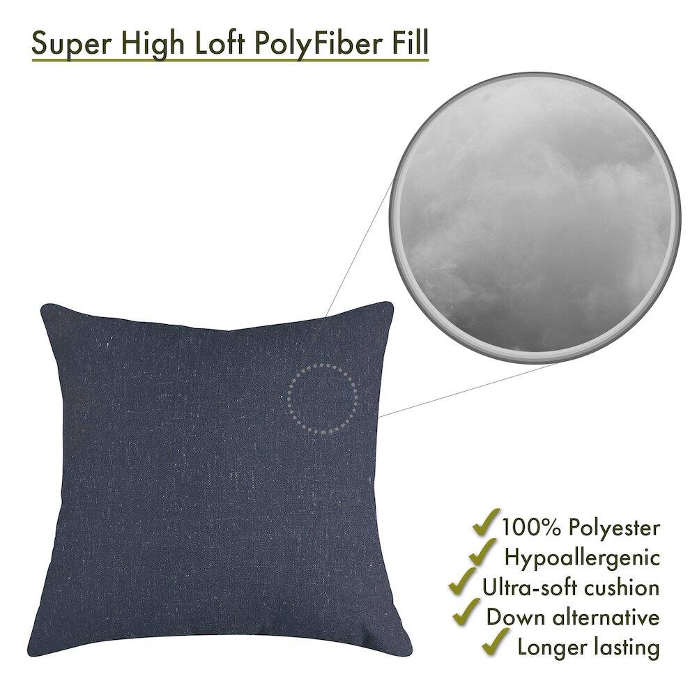Super High Loft PolyFiber Fill

- 100% Polyester
- Hypoallergenic
- Ultra-soft cushion
- Down alternative
- Longer lasting