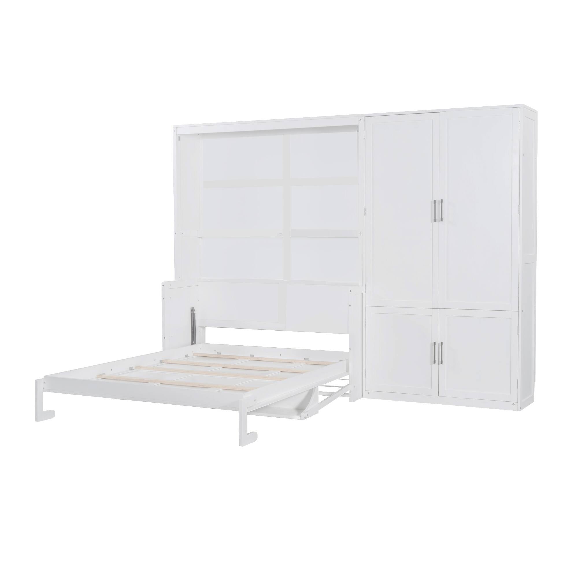 Alt View 2. Tiramisubest - Queen Size Murphy Bed with Closet, White, MDF+LVL, 117x85x87 inches, 362 lbs - White.