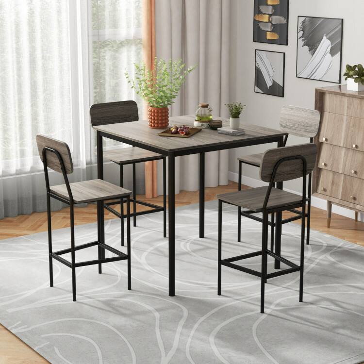 Angle. SlickBlue - 5-Piece Industrial Dining Set with Counter Height Table and 4 Bar Stools - Grey.