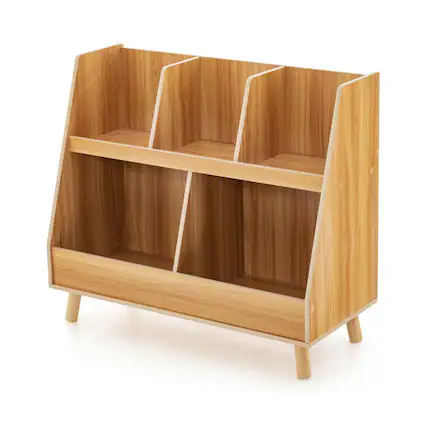 Front. Pefilos - 5-Cube Kids Bookshelf and Toy Organizer with Anti-Tipping Kits-Natural, Toy Organizer for Kids, Boys, Girls, Nursery - Brown.