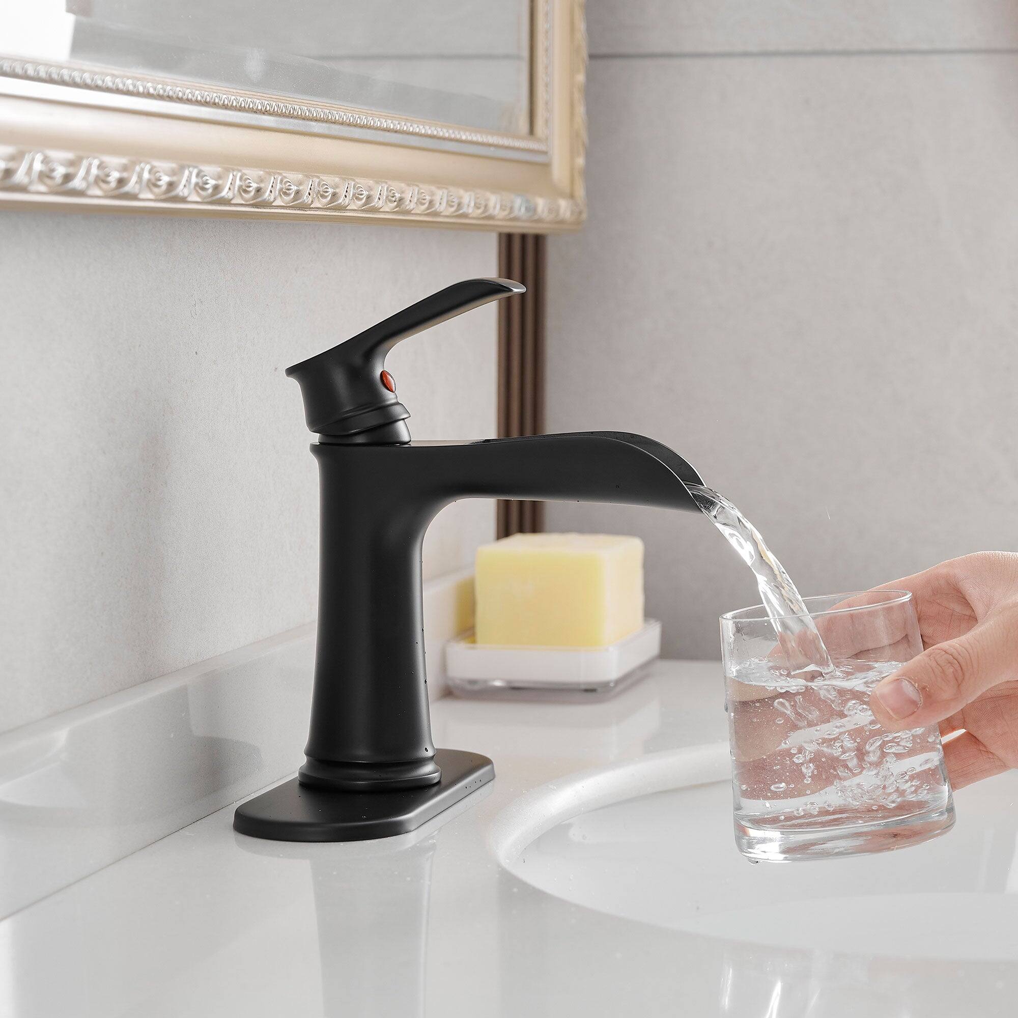 Alt View 9. Boyel Living - Single Handle Single Hole Bathroom Faucet Matte Black with Deck Plate Pop Up Drain and Water Supply Hoses - Matte Black.
