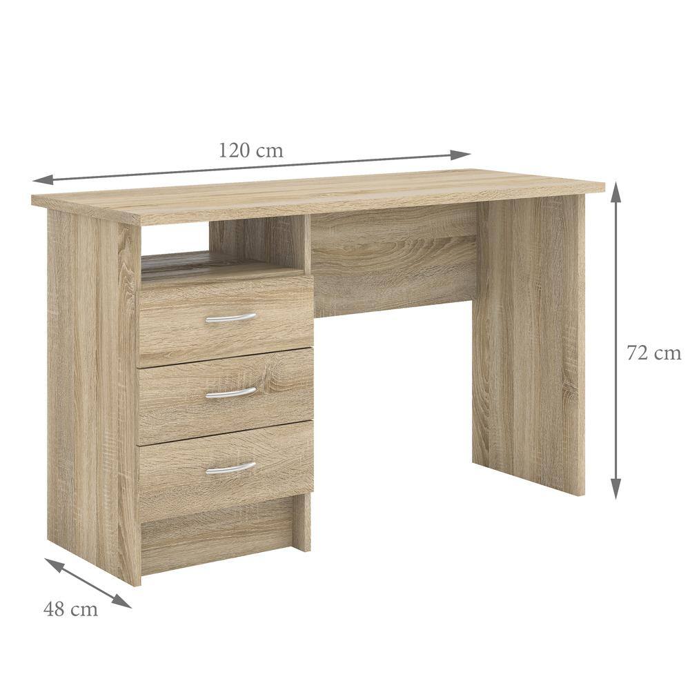 Left. Tvilum - Whitman Desk with 3 Drawers, Oak Structure - Brown.