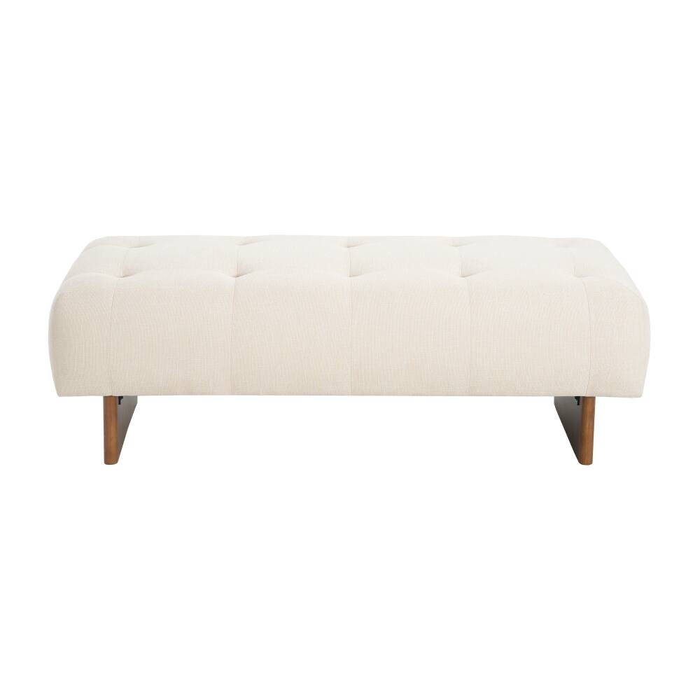 Back. PDTEND - Modern Beige Rectangular Upholstered Tufted Linen Fabric Ottoman Bench - Beige.