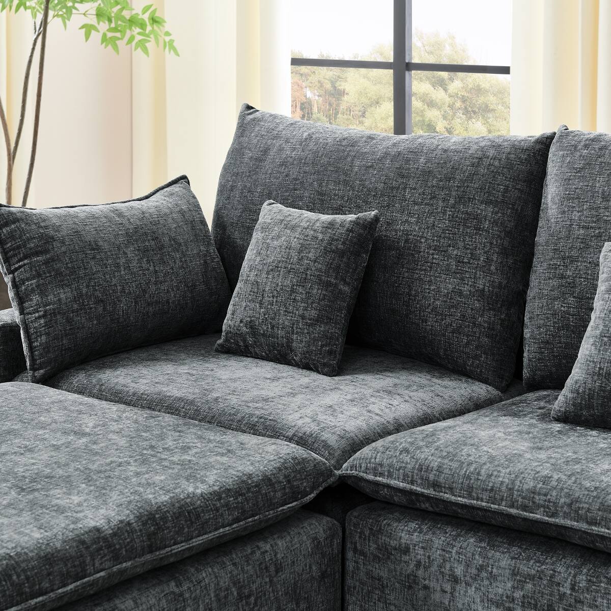 Alt View 4. Ropilly - Ropilly U Shaped Modular Sectional Sofa, Black Chenille Center Console Sectional for 6 Seat Living Room - Black.