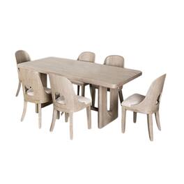 Manhattan Lane - Zoko 7pc Dining Table Set, Polyester Cushion Seats, White Wash Wood - White Wash Oak, White