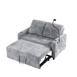 Boyel Living - Multi-Functional 54 Inch Loveseat Sofa Bed with Adjustable Backrest, Charging Ports, and Cup Holders in Gray - Gray