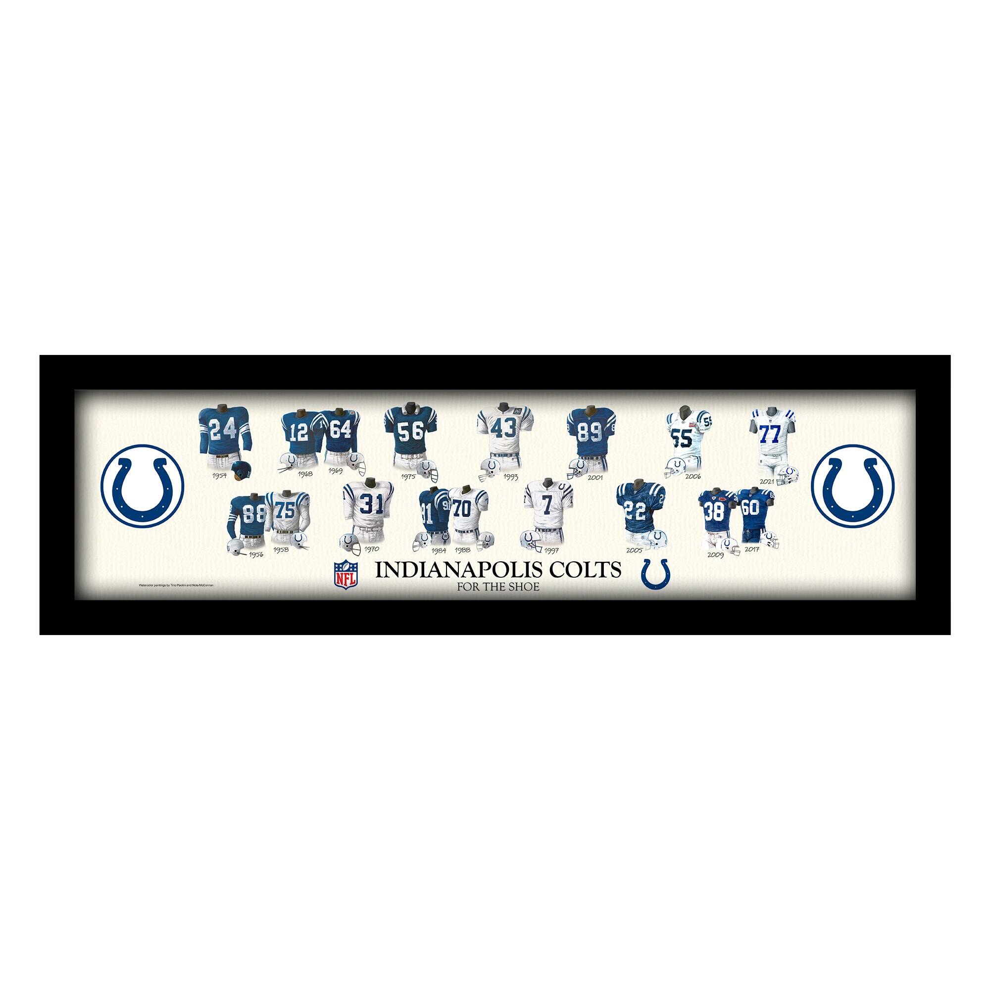 Indianapolis Colts 12" x 36" Team Uniform Heritage Framed Wall Art