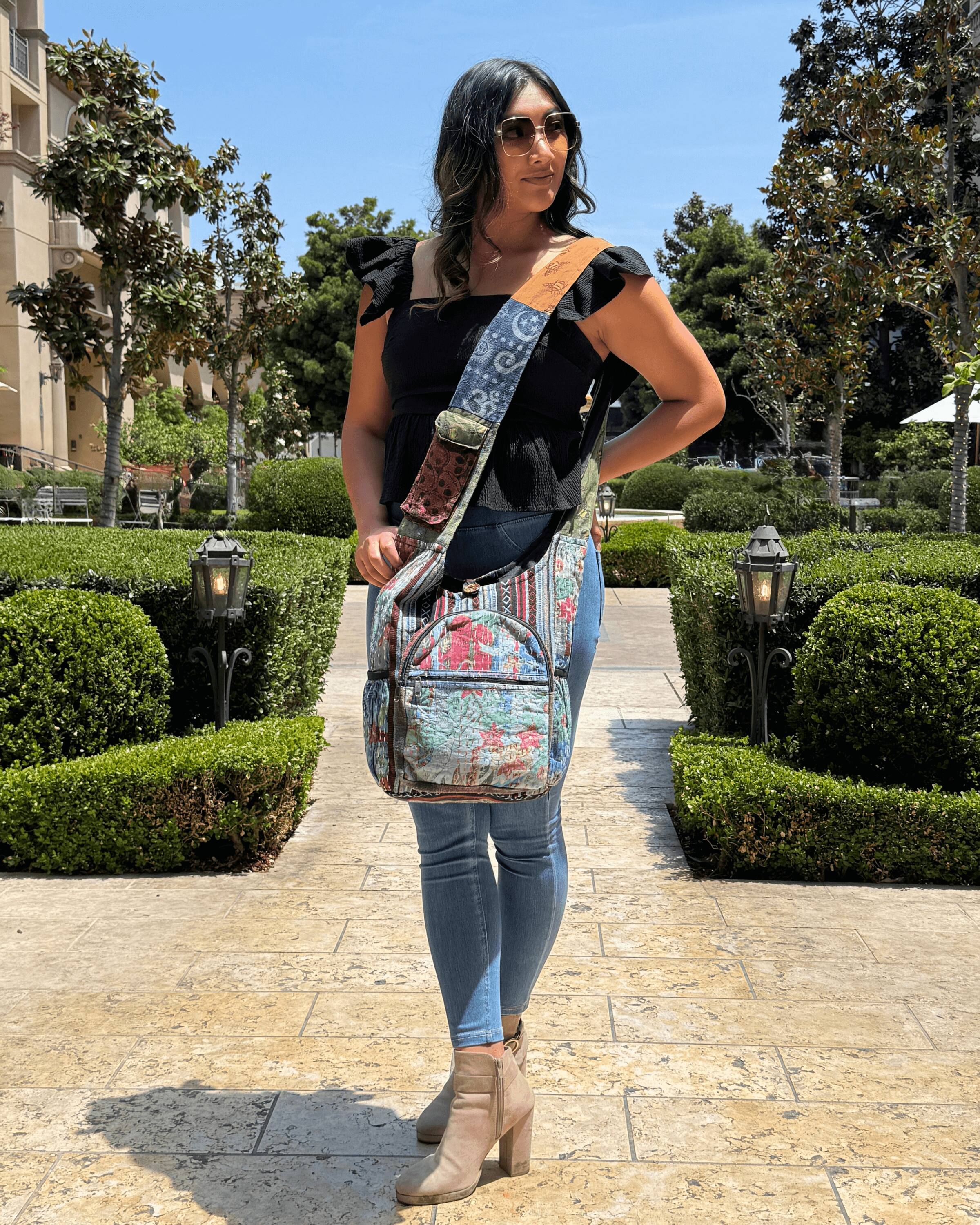 Alt View 4. Kathmandu Collection - Vintage Patchwork Hobo Bag with Water Bottle Pockets - Patchwork Multicolor.