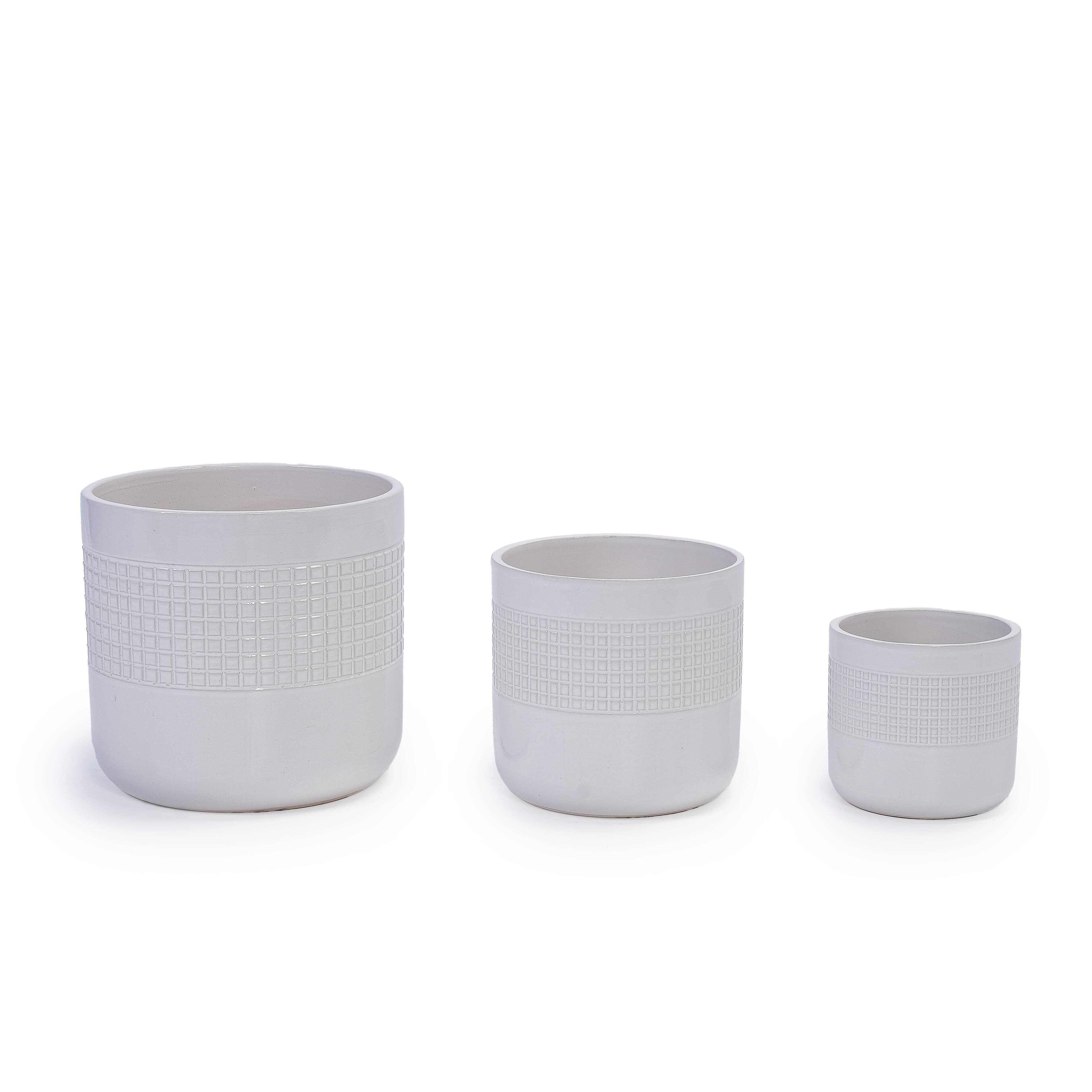 Angle. Loheer - Loheer Ceramic Planter Set, Handmade White Ceramic Planter Set of 3 for Succulents, Herbs, Indoor Outdoor Use.